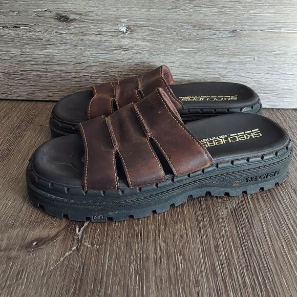 Vintage 90s Skechers Jammers Brown Leather Chunky Platform Sandals Slides 6 - Picture 3 of 8